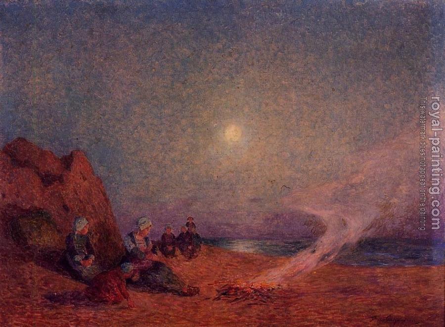 Ferdinand Loyen Du Puigaudeau : Le Pouldu, Woman on the Beach beside a Fire